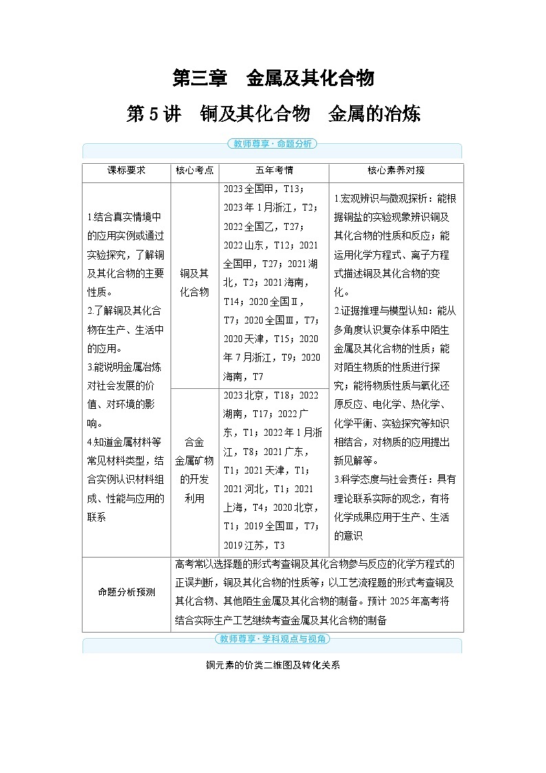 2025年高考化学精品教案第三章金属及其化合物第5讲铜及其化合物金属的冶炼01