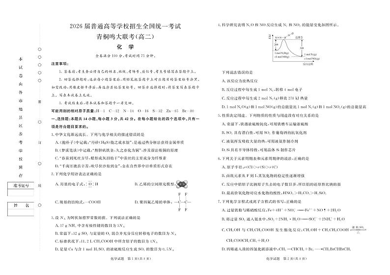 2024-2025学年河南省青桐鸣高二上学期9月联考化学试卷及答案01
