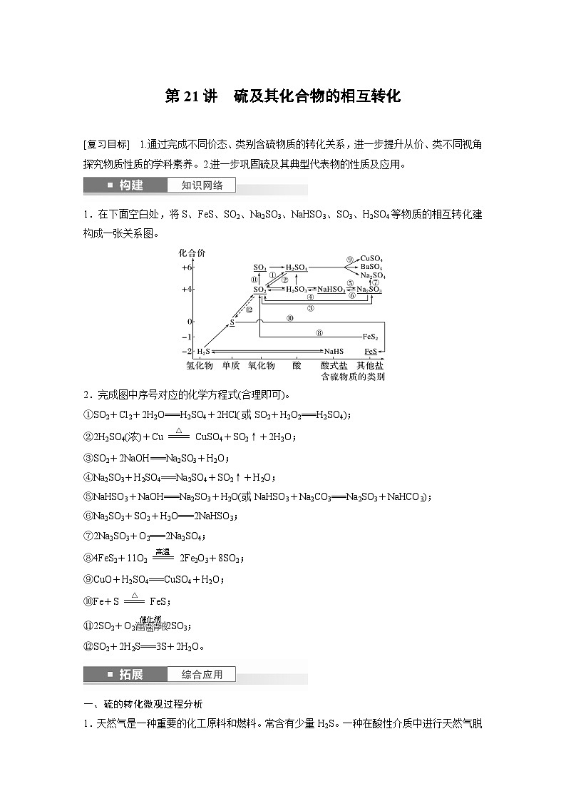 第5章　第21讲　硫及其化合物的相互转化（教师版） 2025年高考化学大一轮复习全新方案第1页