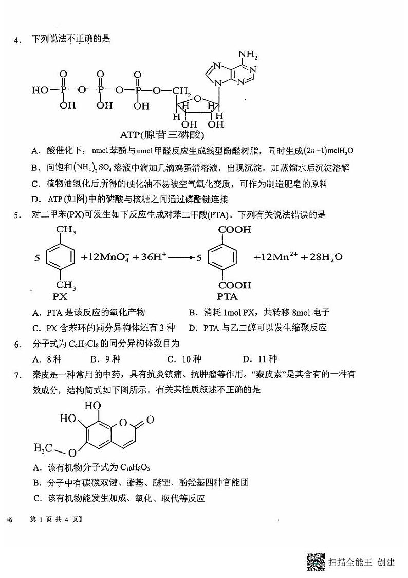 陕西省韩城市象山中学2024-2025学年高三上学期第一次月考化学试题第2页