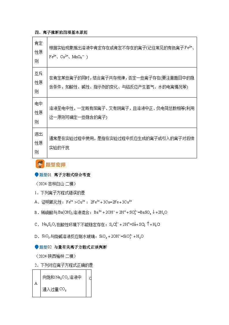 压轴题01离子方程式与离子共存的判断（5大题型方法总结压轴题速练）-2025年高考化学压轴题专03