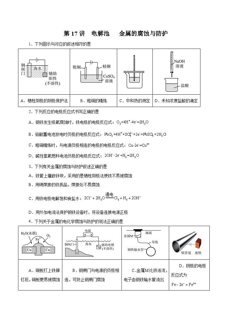 新高考化学一轮复习讲与练 第17讲  电解池   金属的腐蚀与防护（练）（2份打包，原卷版+解析版）01