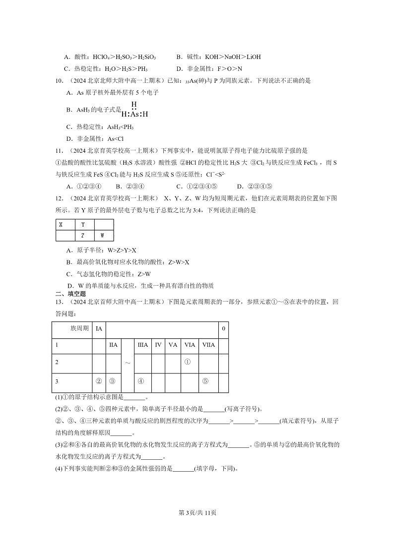 [化学]2024北京重点校高一上学期期末真题分类汇编：原子结构元素周期律章节综合第3页