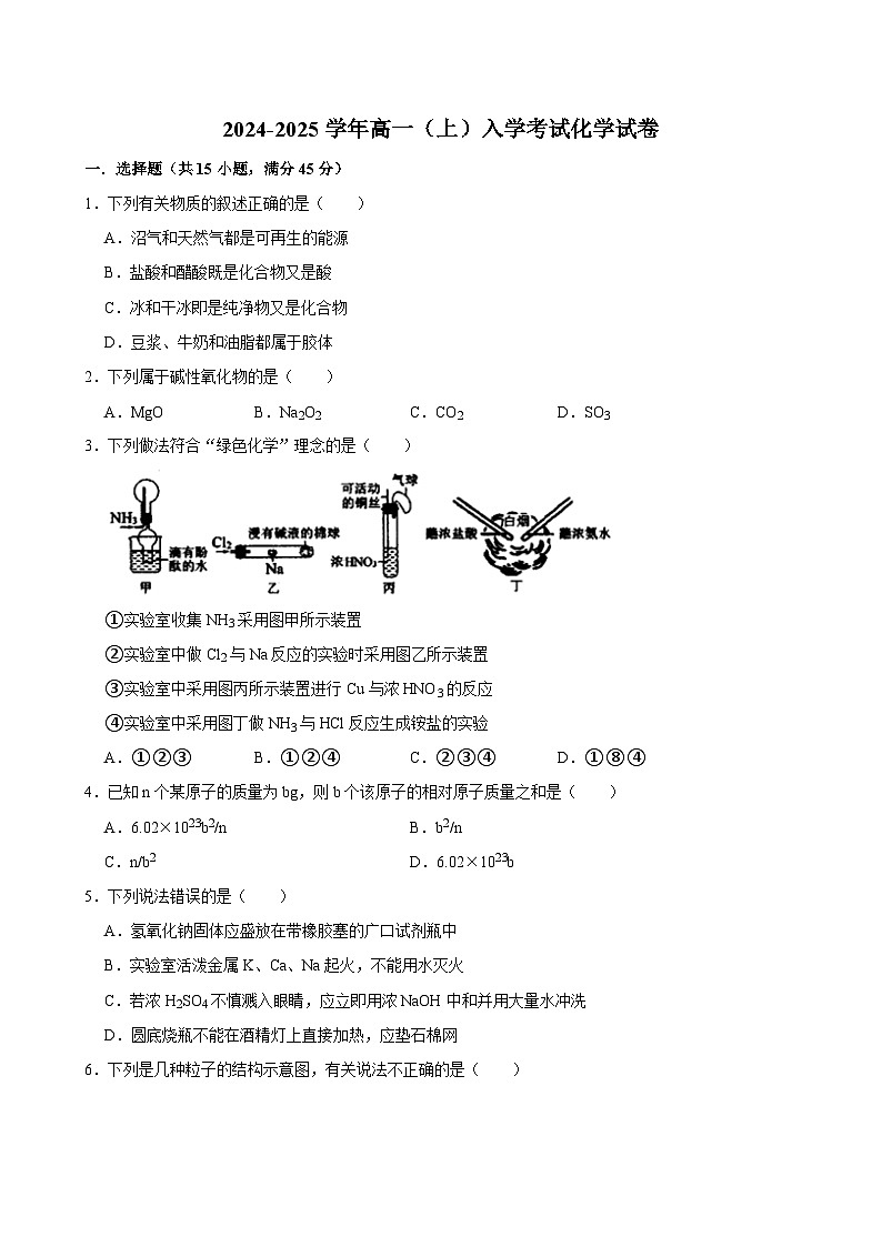 湖南省长沙市望城区第一中学2024-2025学年高一上学期开学考试化学试题第1页