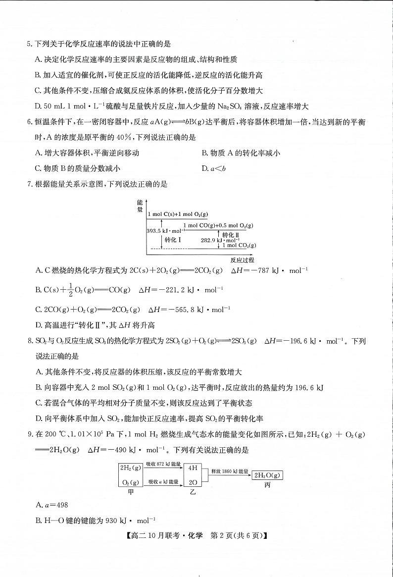 九师洛阳强基联盟2023-2024学年高二上学期10月联考化学试卷及答案02