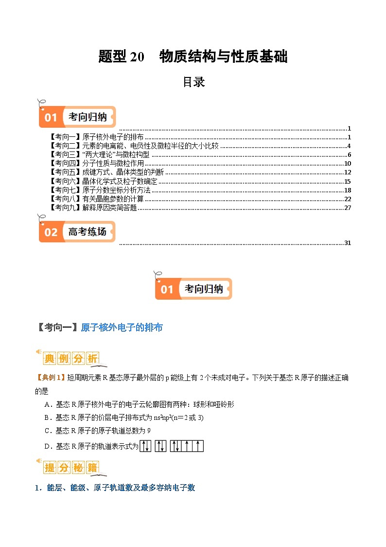 新高考化学二轮复习题型归纳与变式演练题型20 物质结构与性质基础 （原卷版）第1页