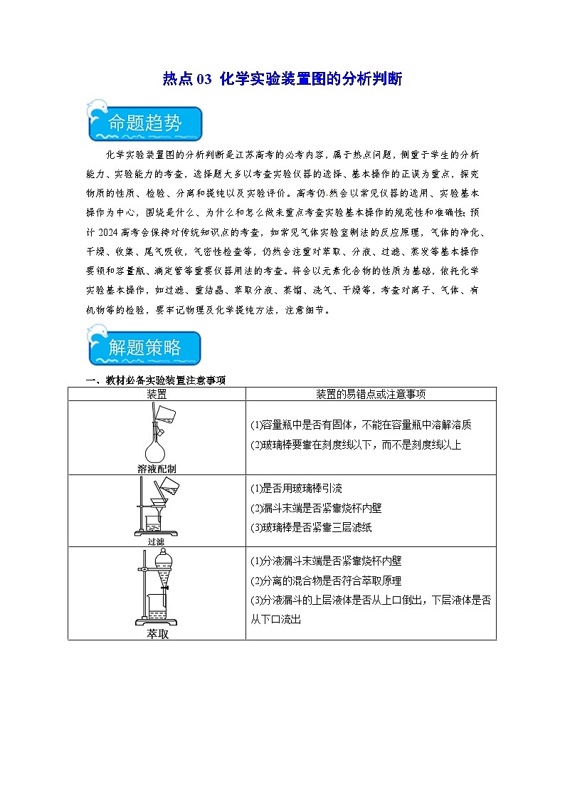 新高考化学二轮复习培优练习热点03 化学实验装置图的分析判断（2份打包，原卷版+解析版）01