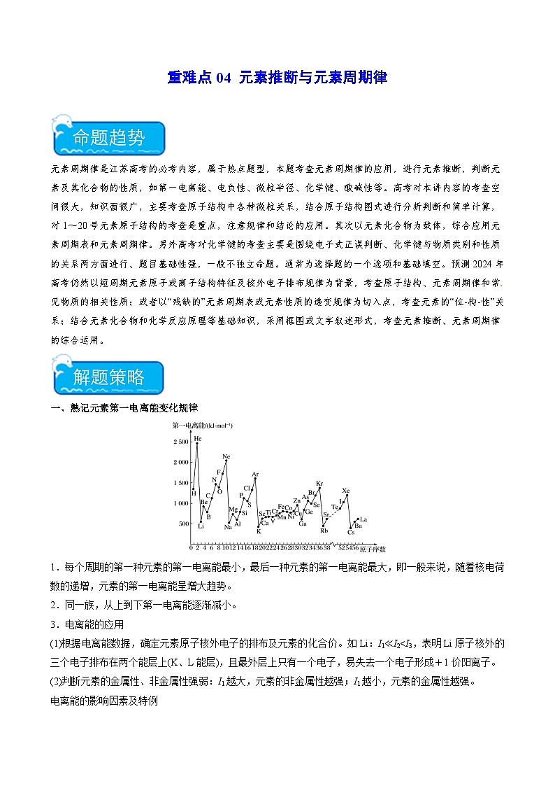 新高考化学二轮复习培优练习重难点04 元素推断与元素周期律（原卷版）第1页