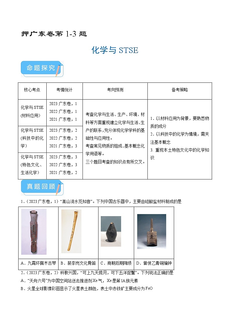 （广东版）新高考化学三轮冲刺强化练习 第1-3题 化学与STSE（原卷版）第1页