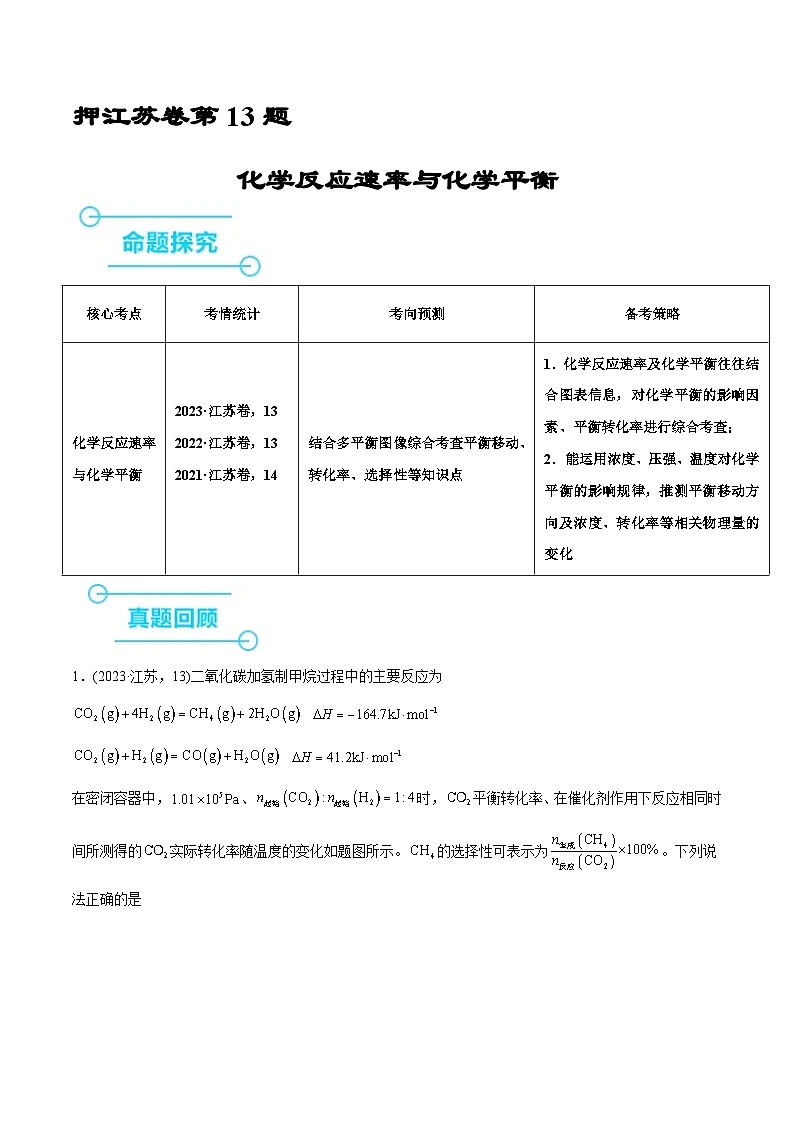 （江苏版）新高考化学三轮冲刺强化练习 第13题 化学反应速率与化学平衡（原卷版）第1页