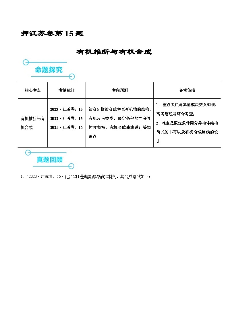 （江苏版）新高考化学三轮冲刺强化练习 第15题 有机推断与有机合成（原卷版）第1页