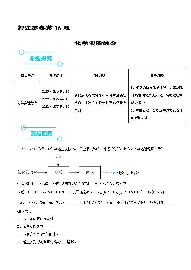 （江苏版）新高考化学三轮冲刺强化练习 第16题 化学实验综合（解析版）第1页
