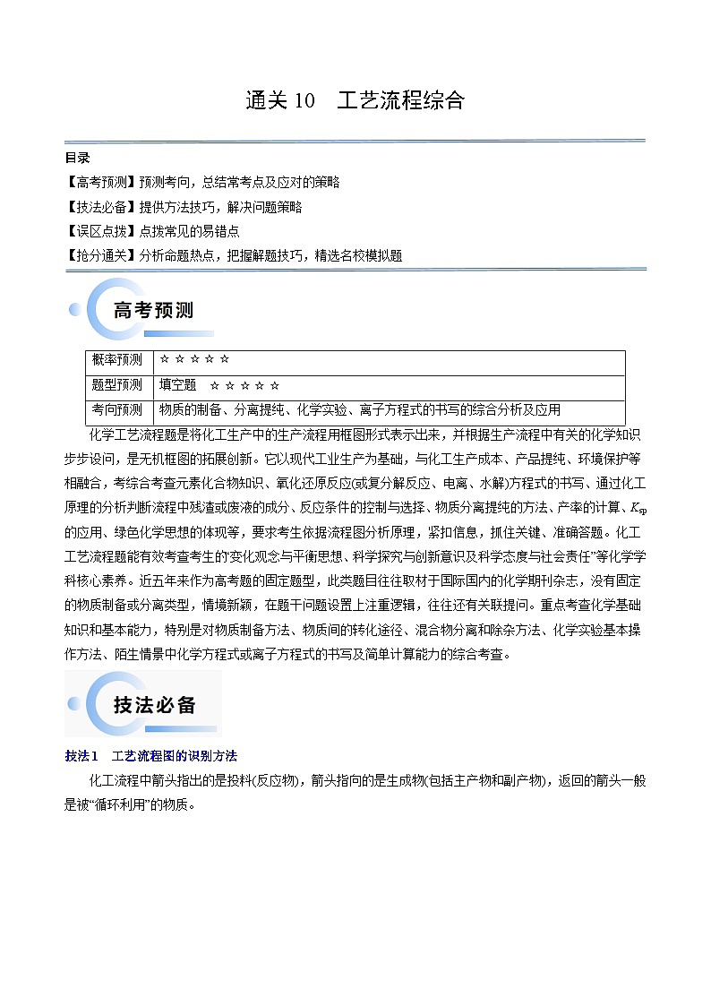 新高考化学三轮冲刺考前通关练习11 工艺流程综合（2份打包，原卷版+解析版）01