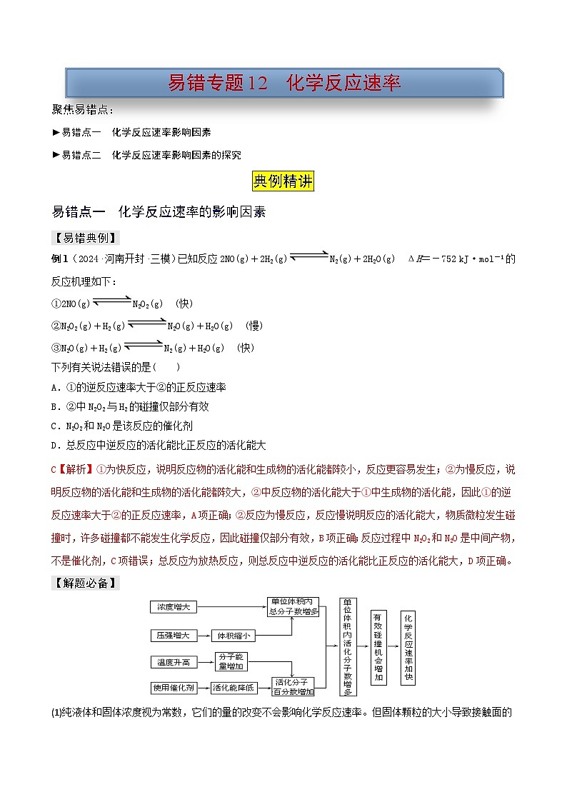 新高考化学三轮复习考前冲刺练习易错专题12 化学反应速率（2份打包，原卷版+解析版）01