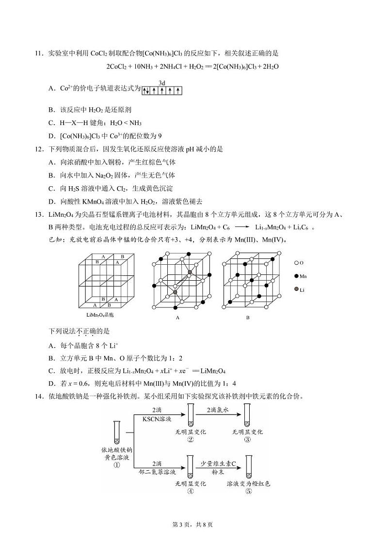 北京市北京大学附属中学2024-2025学年高三上学期开学考试化学试题第3页