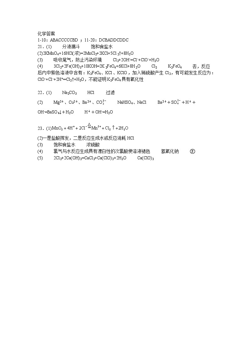 黑龙江省鹤岗市第一中学2023-2024学年高一上学期期中考试  化学试题01