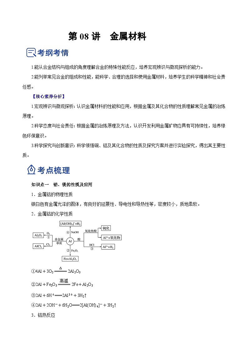 新高考化学一轮复习讲练测第08讲  金属材料（讲）（解析版）01