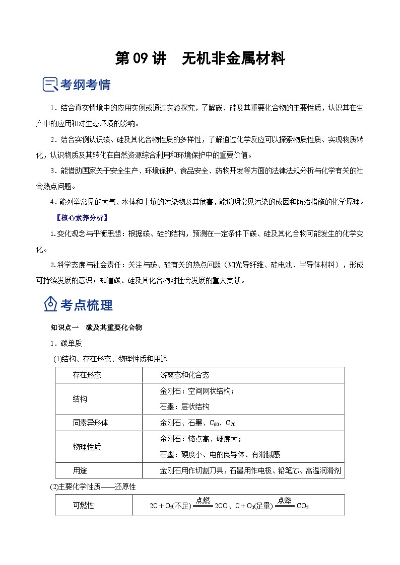 新高考化学一轮复习讲练测第09讲  无机非金属材料（讲）（解析版）01