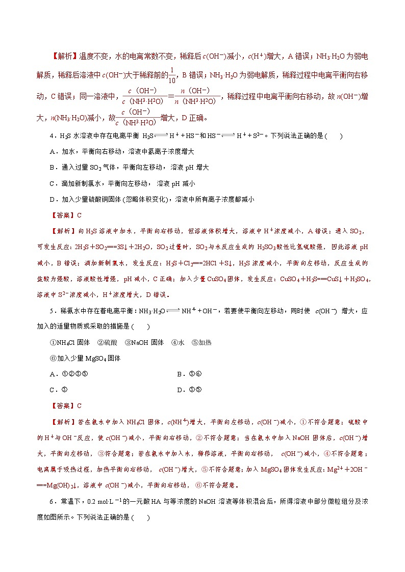 新高考化学一轮复习讲练测第21讲   电离平衡（练）（解析版）02