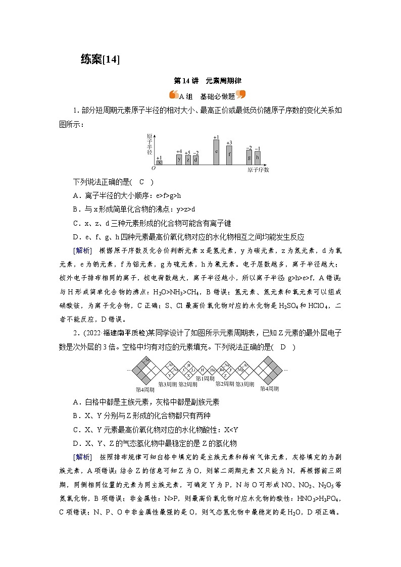 新高考化学一轮复习巩固练习[14]（含解析）第五章　第十四讲　元素周期律01