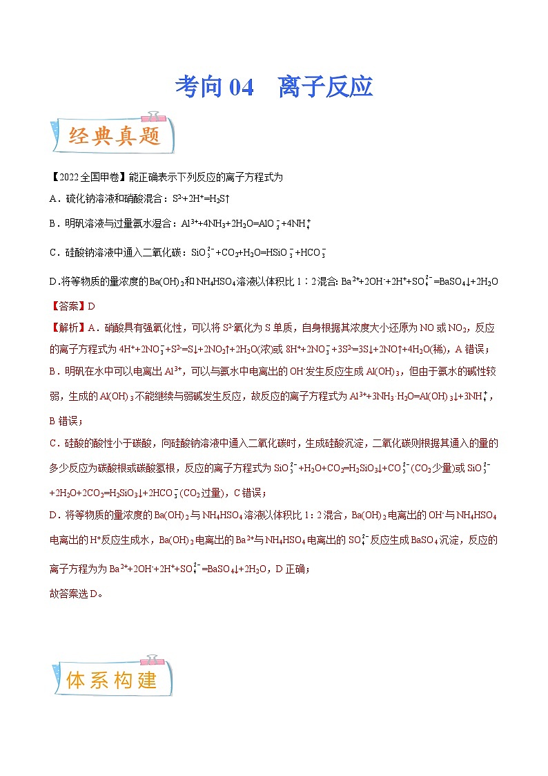 新高考化学一轮复习考点过关练考向04 离子反应（含解析）01
