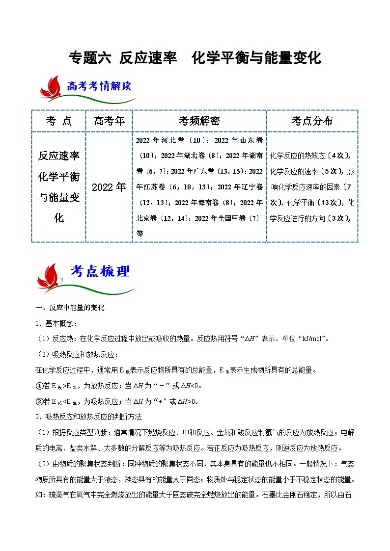 新高考化学二轮复习讲与练专题六 反应速率  化学平衡与能量变化（原卷版）第1页