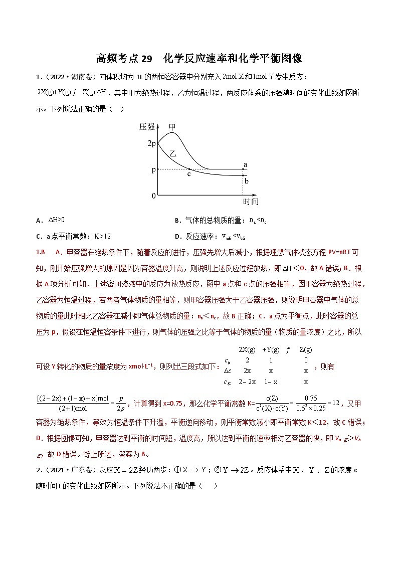 新高考化学二轮复习高频考点练习29 化学反应速率平衡图像（解析版）第1页