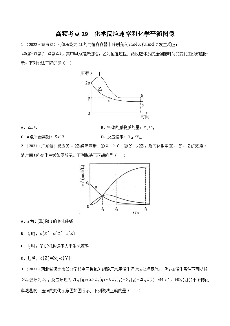 新高考化学二轮复习高频考点练习29 化学反应速率平衡图像（原卷版）第1页