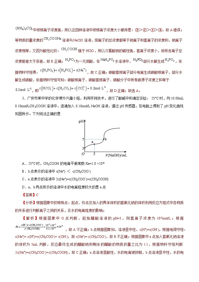 新高考化学二轮复习讲练测专题06  水溶液中的离子平衡（测）解析版02