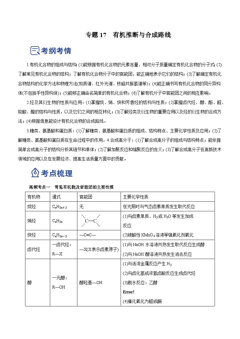 新高考化学二轮复习讲练测专题17 有机推断与合成路线（讲）（解析版）01