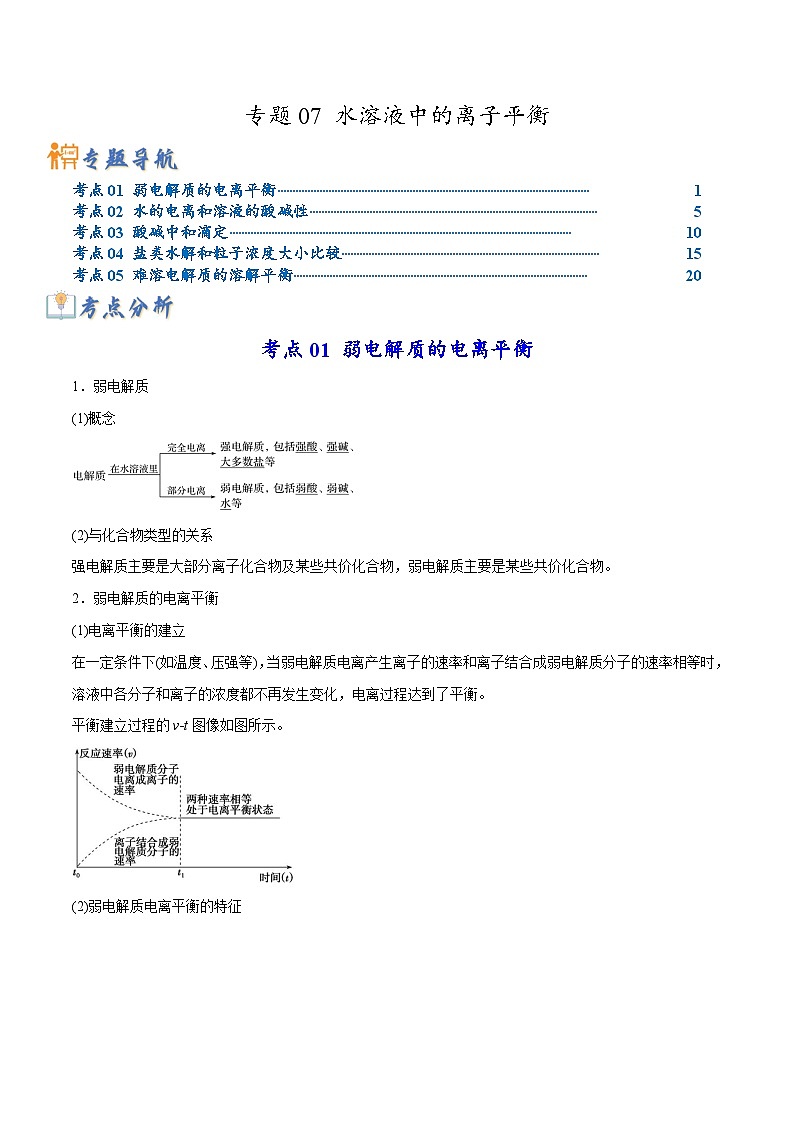 新高考化学二轮复习考点提升讲与练专题07 水溶液中的离子平衡（专讲）（解析版）01