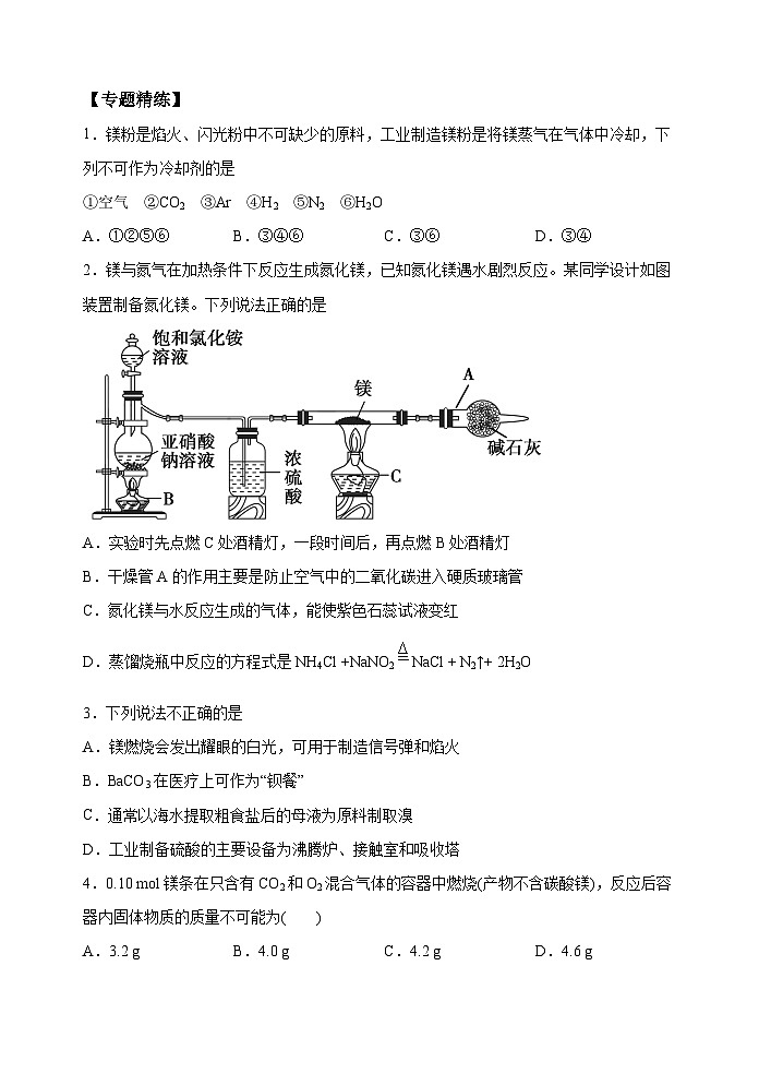 新高考化学一轮复习考点巩固练习16  镁及其化合物的性质与海水提取镁的工艺流程（解析版）03