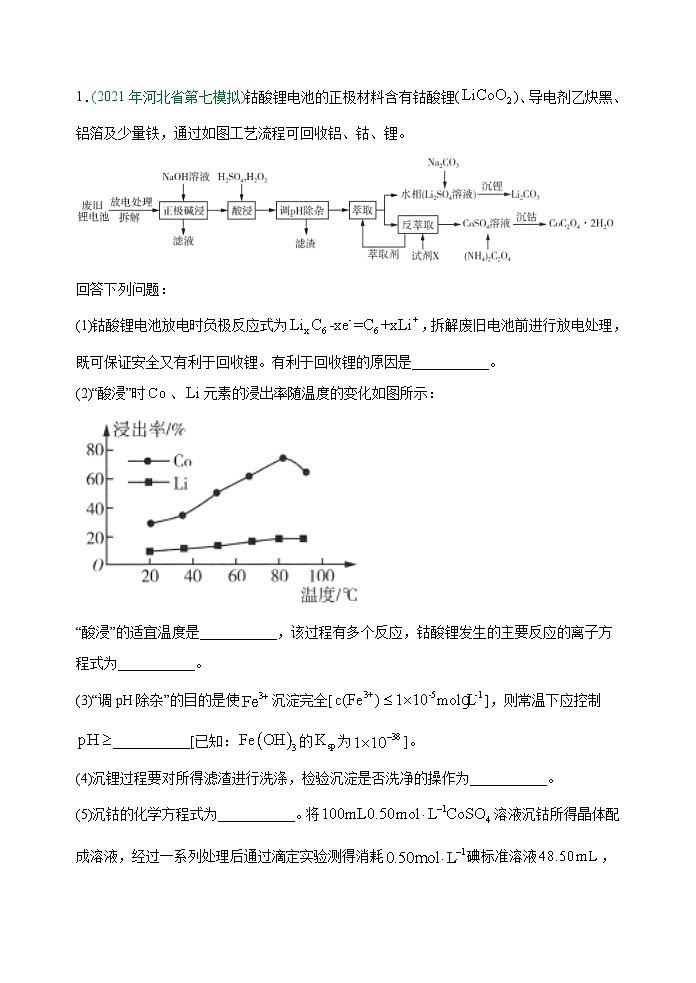 新高考化学一轮复习考点巩固练习18  金属及其化合物制备流程（Co）（原卷版）第3页