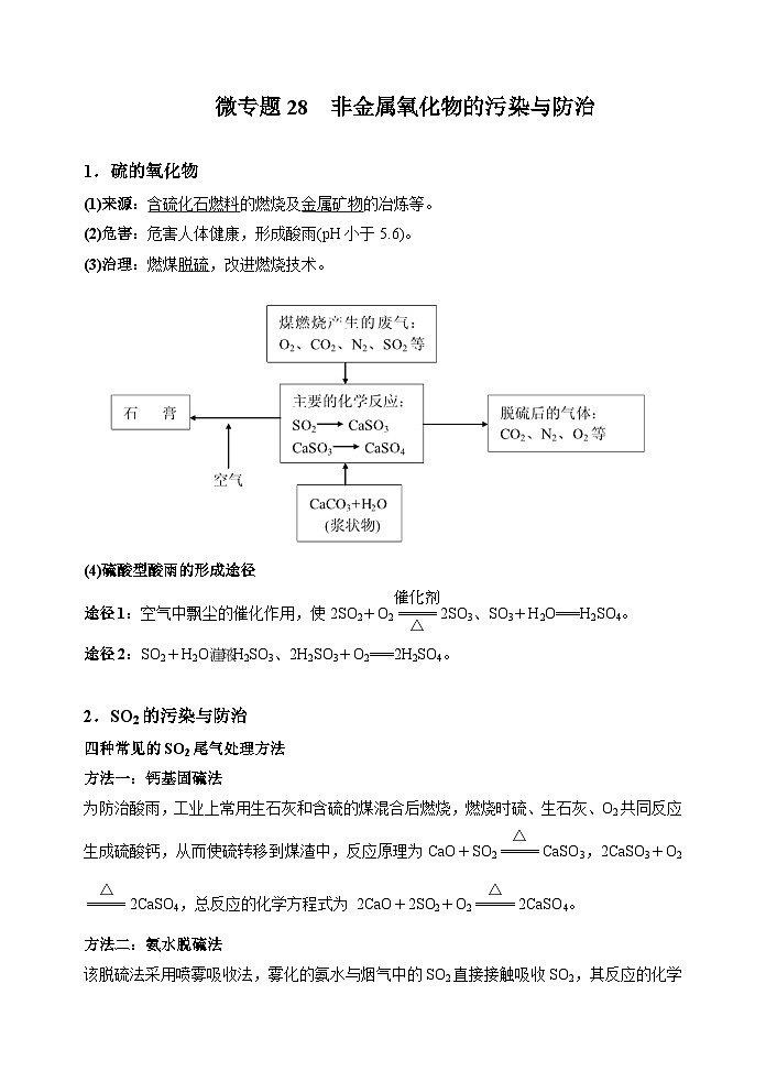 新高考化学一轮复习考点巩固练习28  非金属氧化物的污染与防治（原卷版）第1页