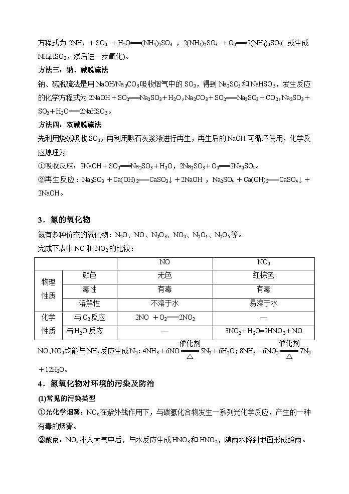 新高考化学一轮复习考点巩固练习28  非金属氧化物的污染与防治（原卷版）第2页