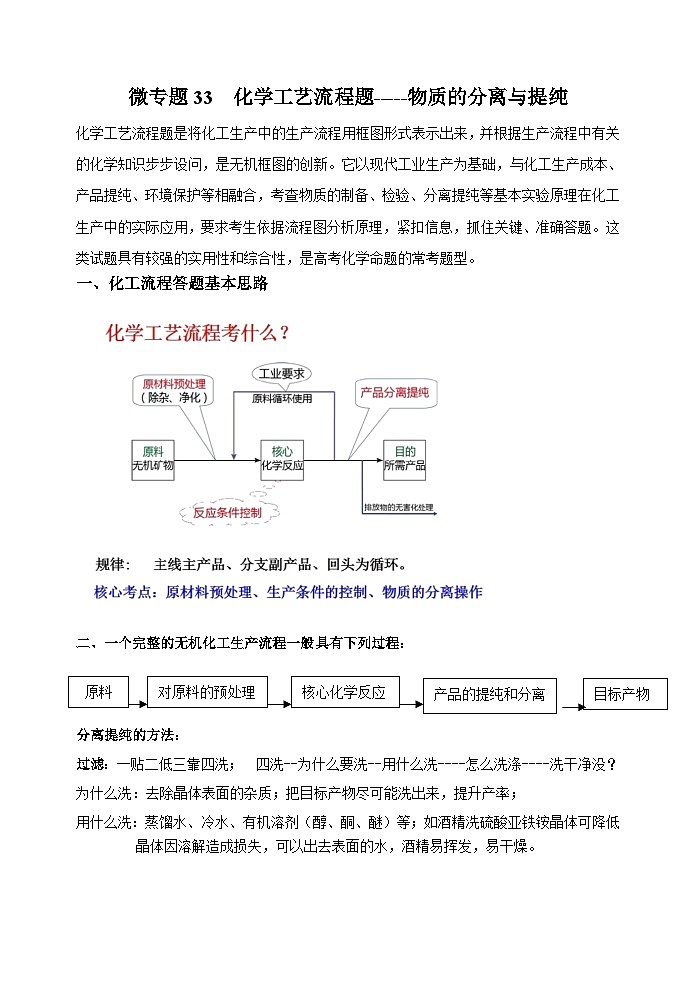 新高考化学一轮复习考点巩固练习33  化学工艺流程题——物质的分离与提纯（原卷版）第1页