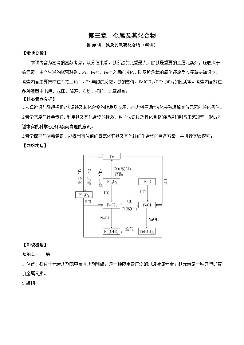 新高考化学一轮复习讲练测第09讲  铁及其重要化合物（精讲）（解析版）01