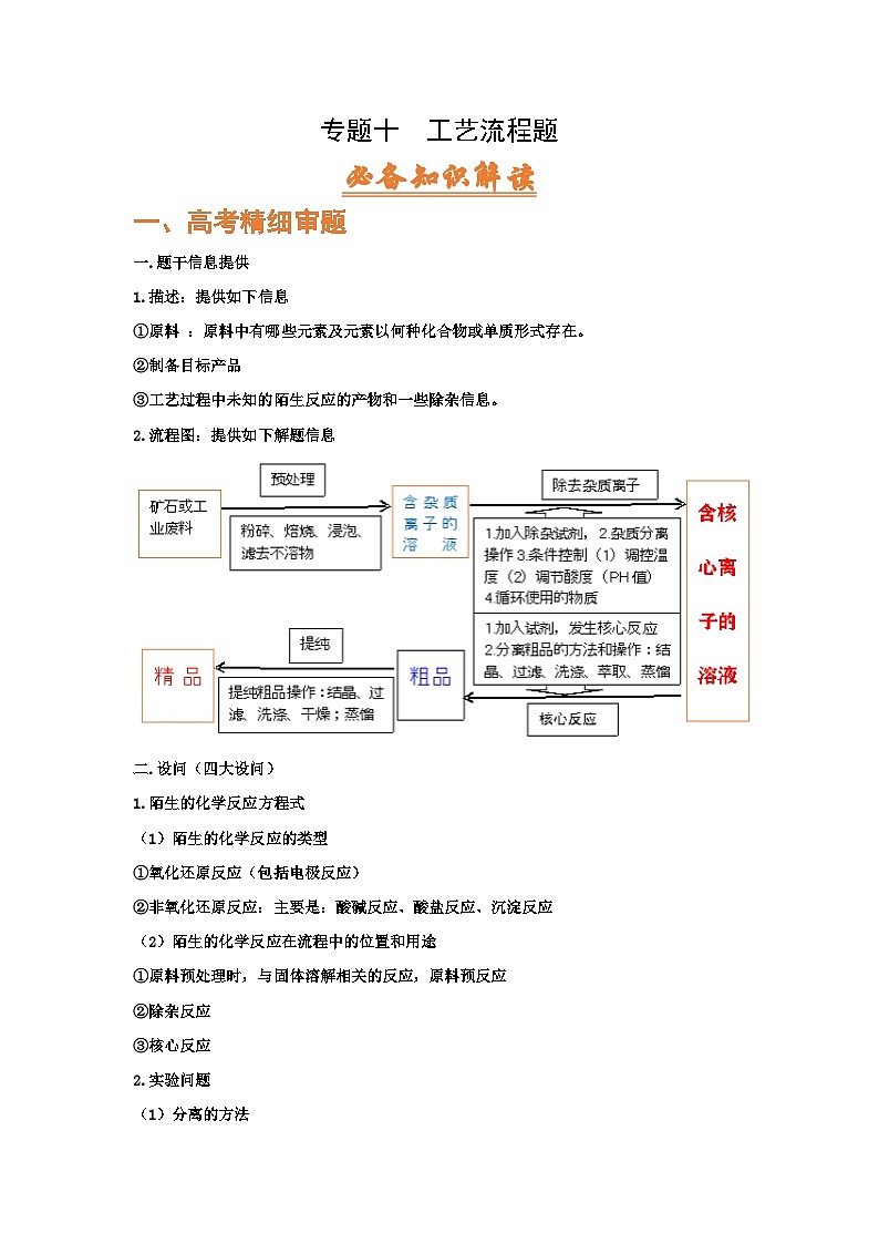 高考化学二轮复习针对性练习专题一0  工艺流程题（考点剖析）（解析版）01