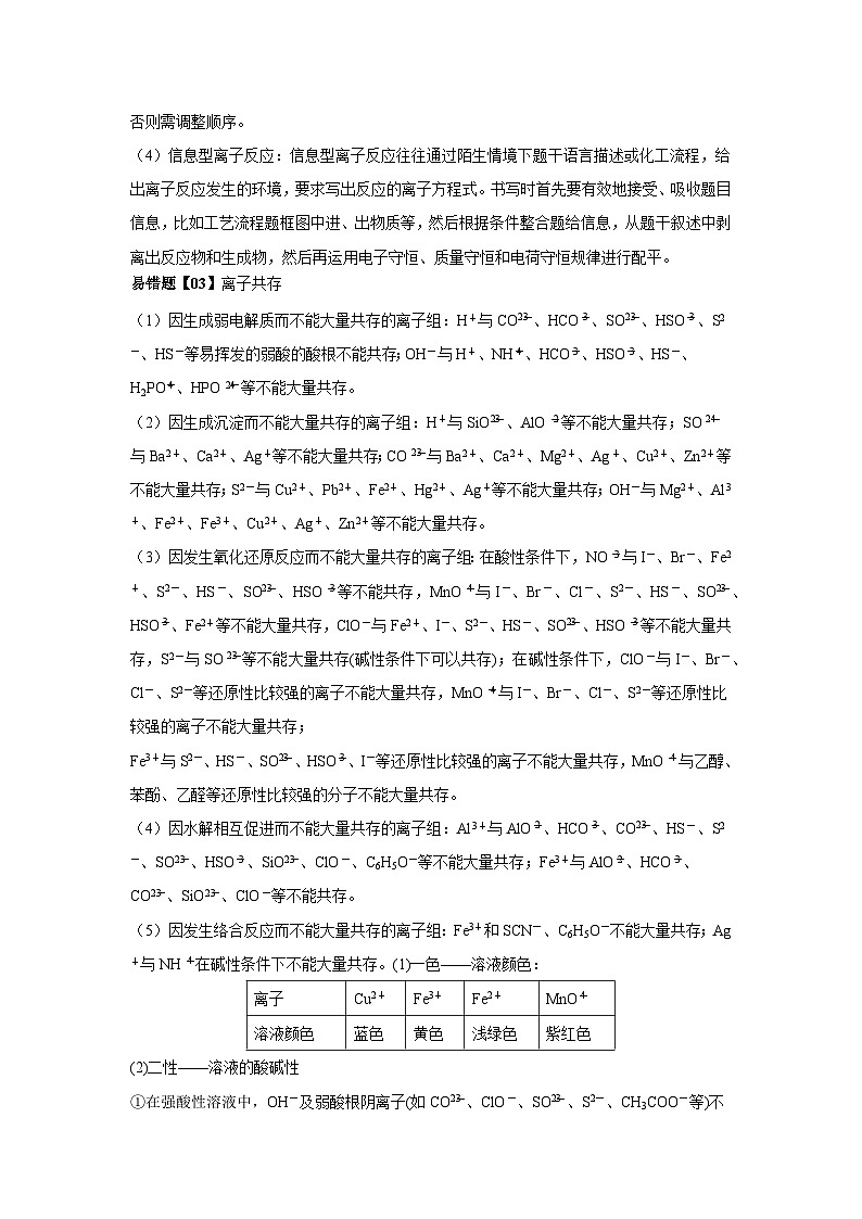 高考化学二轮复习易错题易错点03 离子反应（原卷版）第2页