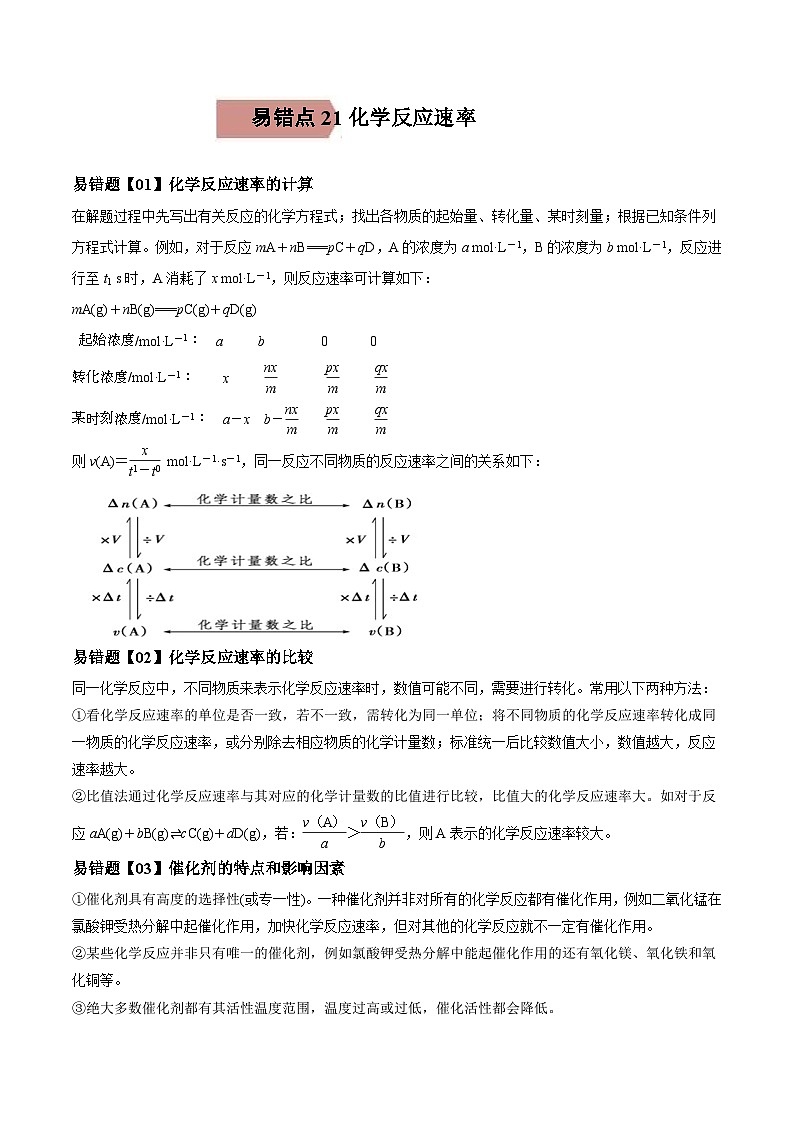 高考化学二轮复习易错题易错点21 化学反应速率（原卷版）第1页