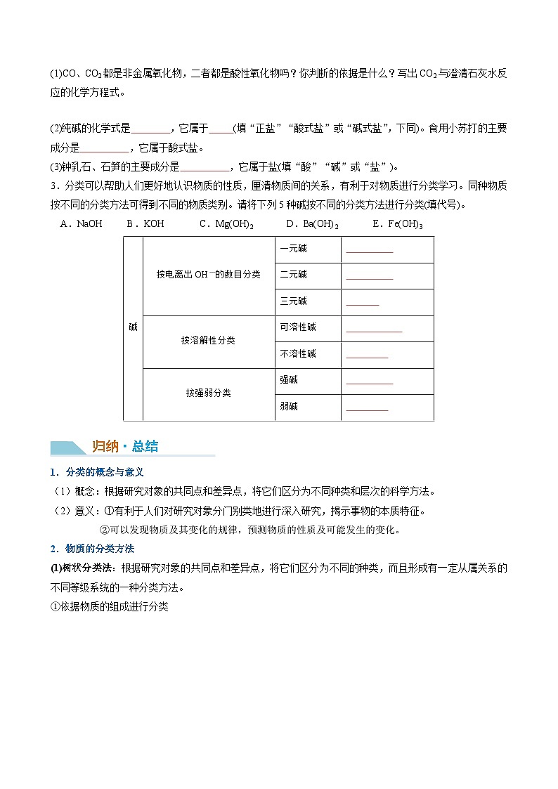第一章第1课时 物质的分类-2024-2025学年高一化学同步讲义（人教版2019必修第一册）02