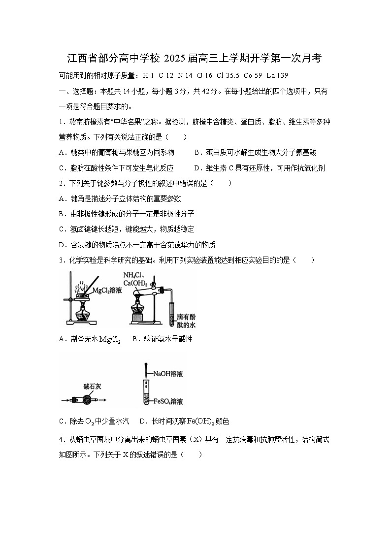 [化学]江西省部分高中学校2025届高三上学期开学第一次月考(解析版)第1页