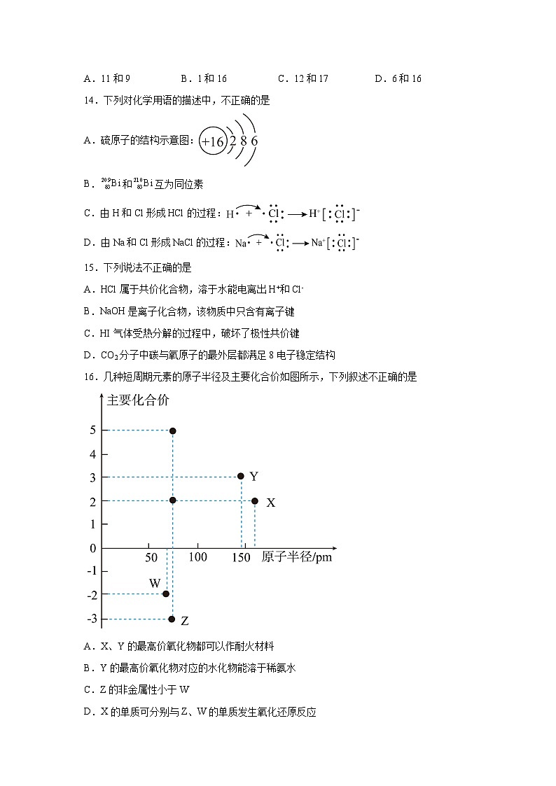高中化学人教版2019必修第一册单元测试分层训练AB卷第四章物质结构元素周期律（B卷能力提升练）含解析03