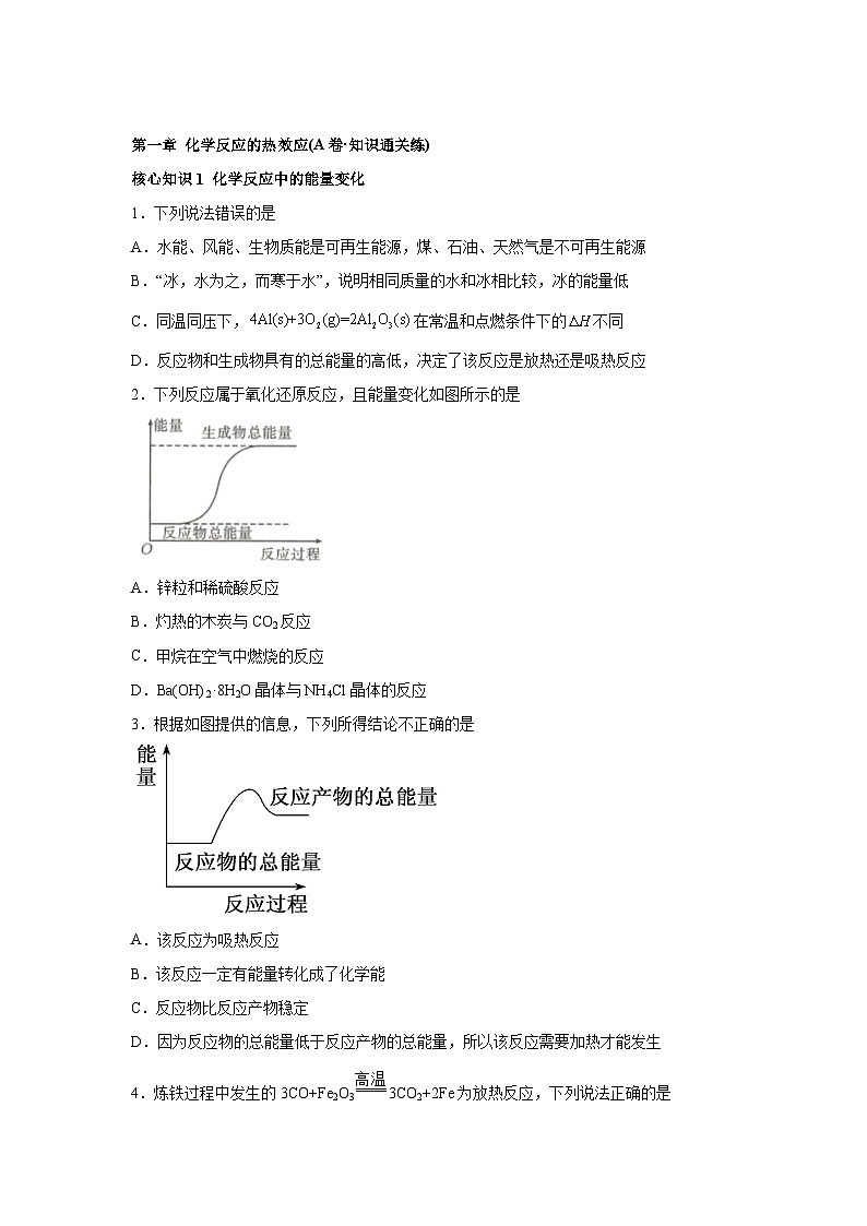 高中化学试题人教版2019选择性必修1第一章化学反应的热效应（A卷知识通关练）-【单元测试】练A含解析01