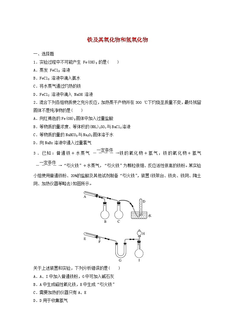 2025届高三化学一轮复习课时小练：铁及其氧化物和氢氧化物第1页