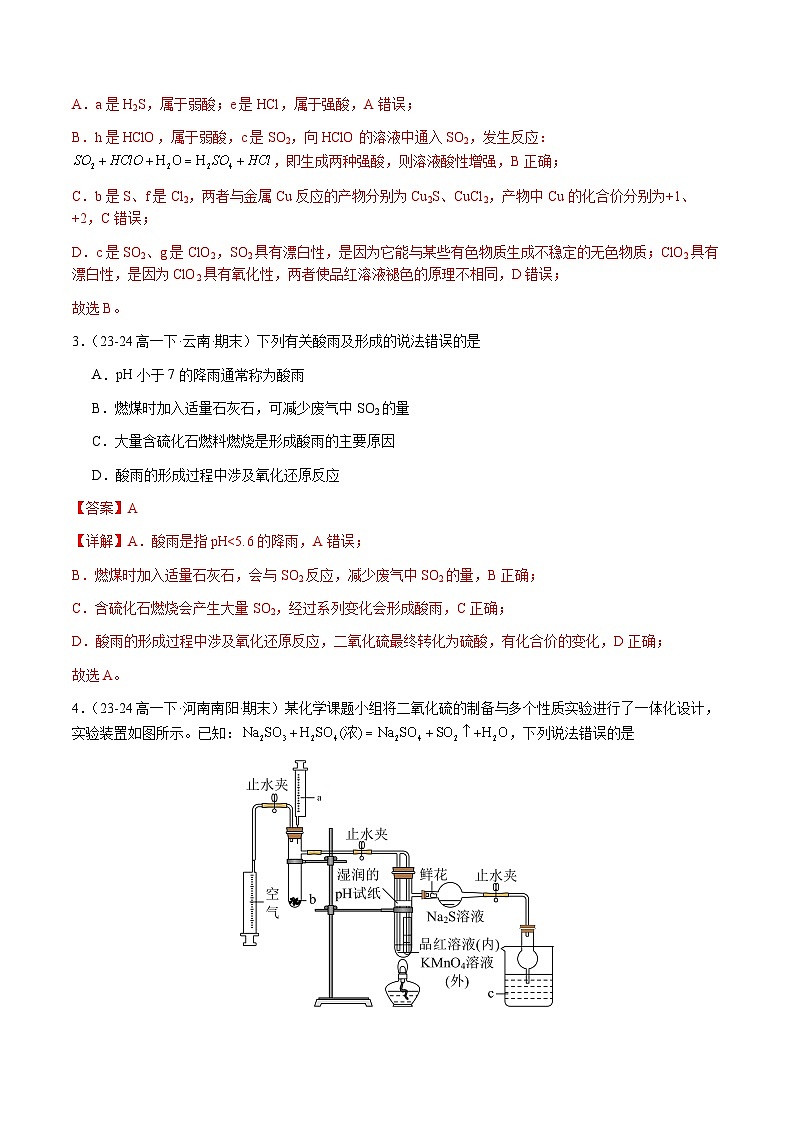 必刷题01 硫及其化合物-高一化学下学期期末复习（人教版2019必修第二册）（解析版）第2页