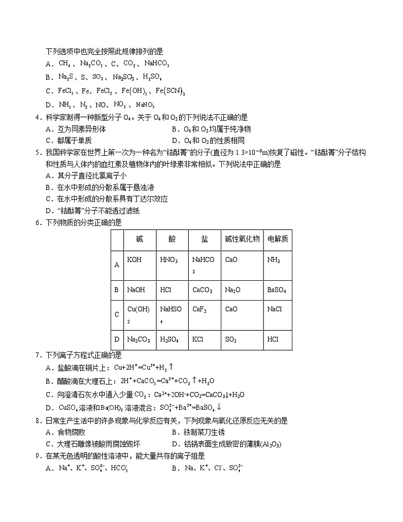 高一化学第一次月考卷（考试版）A4版【范围：必修第一册第1章】（人教版2019）第2页