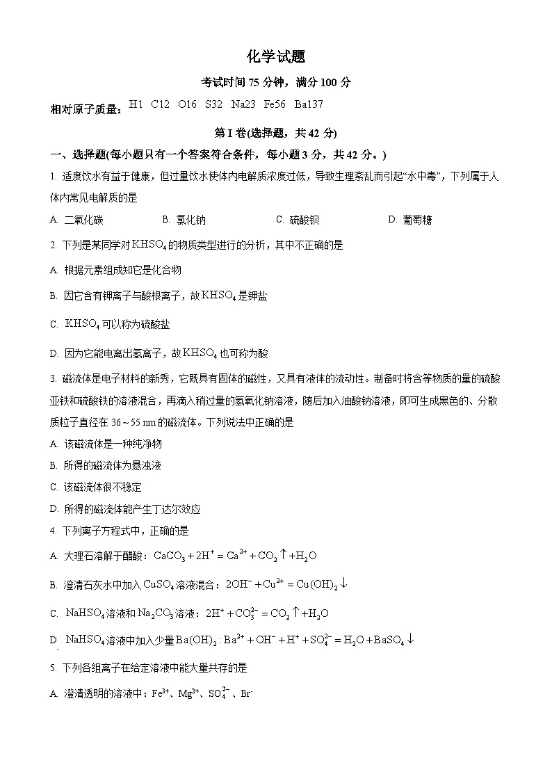 四川省什邡中学2024-2025学年高三上学期一模考试化学试题 Word版无答案第1页
