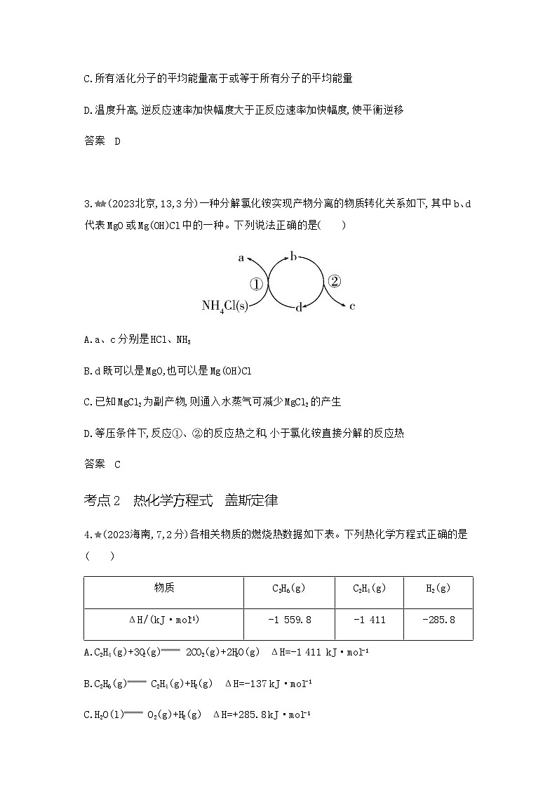 新高考化学复习专题九化学反应的热效应练习含答案02