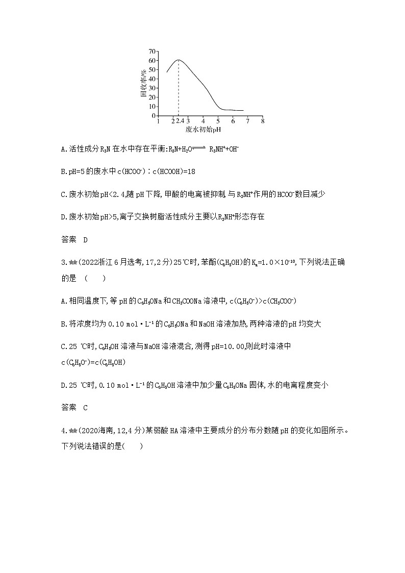 浙江版高考化学复习专题一0二弱电解质的电离平衡和溶液的酸碱性练习含答案第2页
